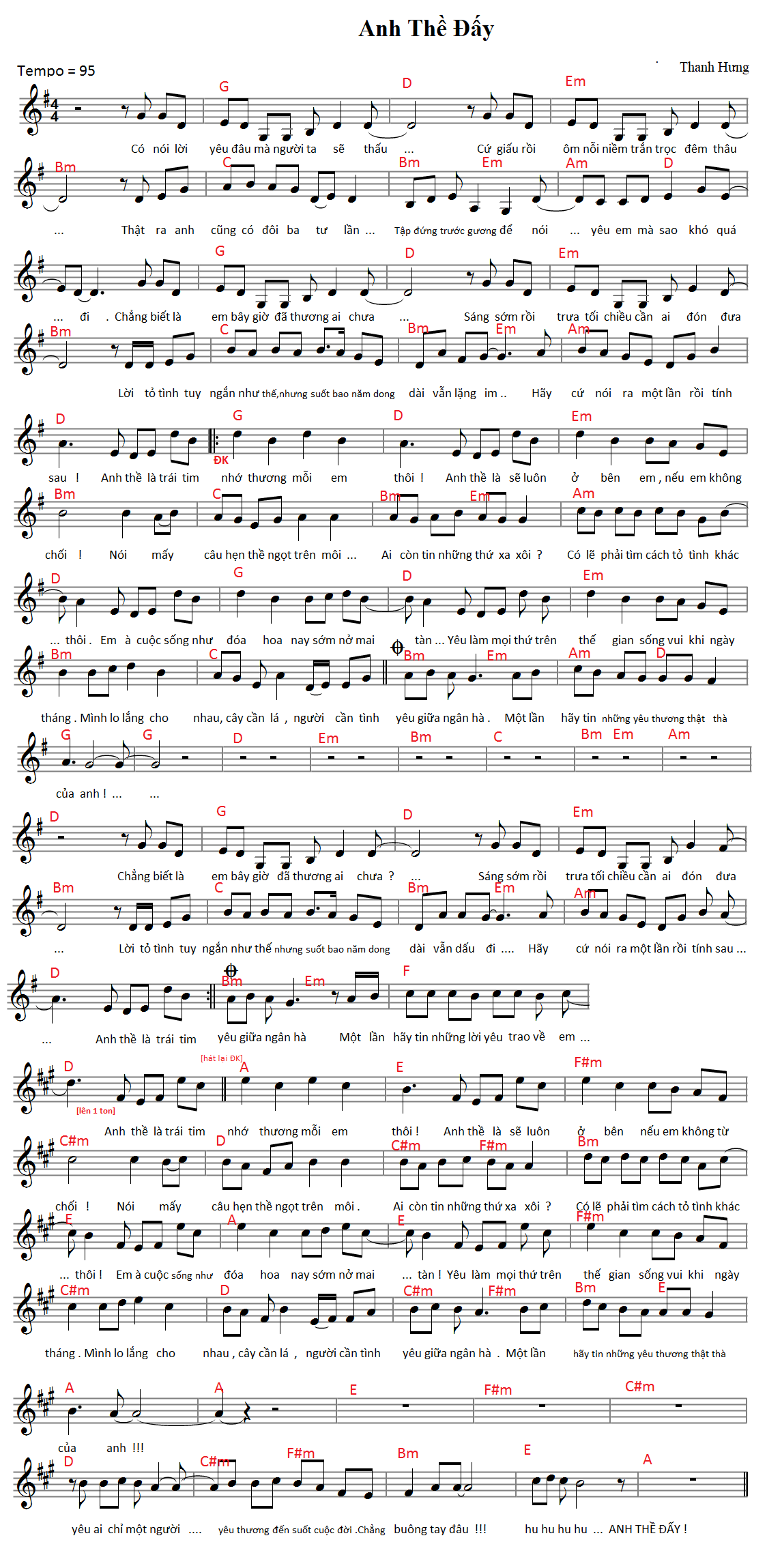 Sheet nhạc Anh Thề Đấy